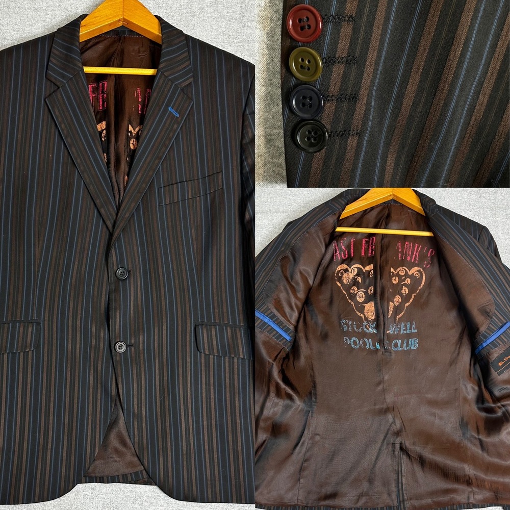 Ben Sherman Blazer XL 44R Brown Blue Multi Pinstripe Fast Frank's Pool Club
